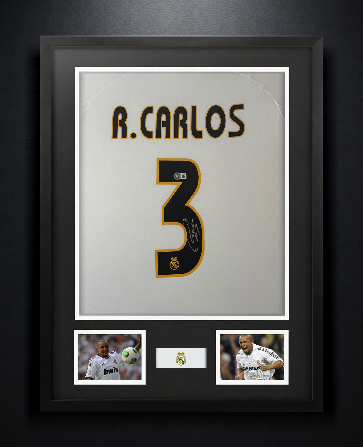 Roberto Carlos Signed Real Madrid Adidas Jersey Framed Beckett COA - Photo of frame