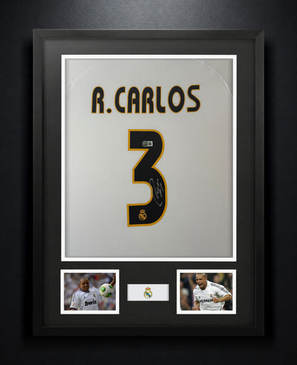 Roberto Carlos Signed Real Madrid Adidas Jersey Framed Beckett COA - Photo of frame