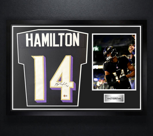 Kyle Hamilton Signed Baltimore Ravens Jersey Framed Beckett COA - Photo of frame