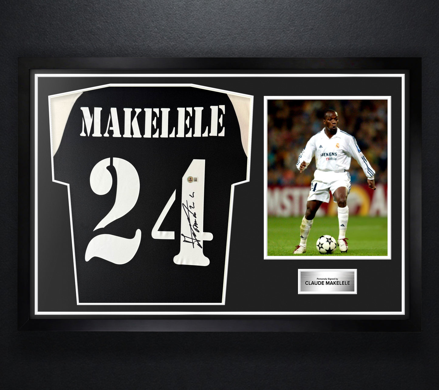 Claude Makelele Signed Real Madrid Adidas Jersey Framed Beckett COA - Photo of frame