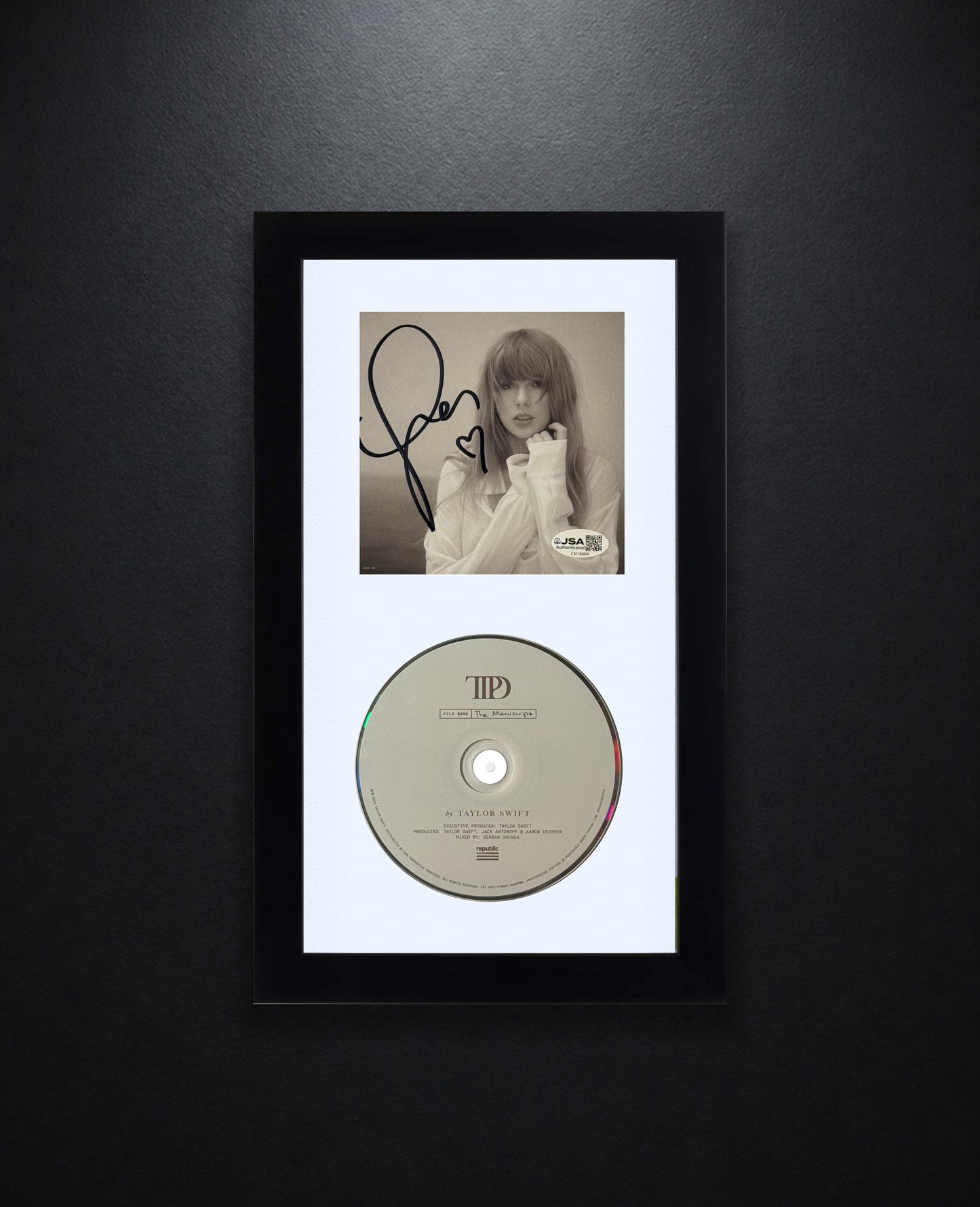 Taylor Swift Signed The Tortured Poets Department W/ Heart CD Insert Framed JSA COA - Photo of frame