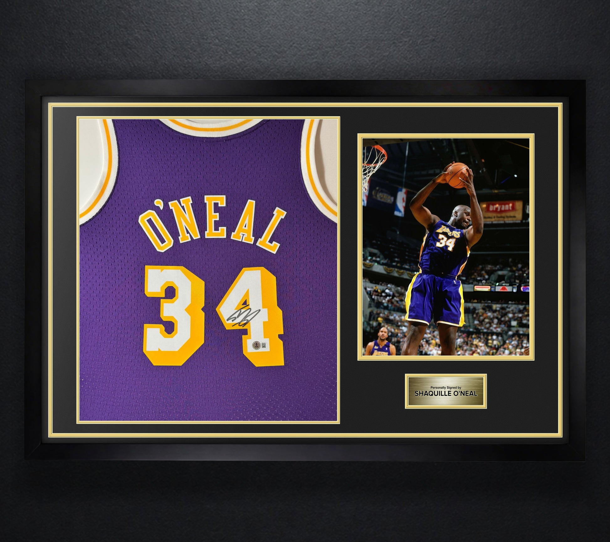 Shaquille O'Neal Signed Los Angeles Lakers Mitchell & Ness Jersey Framed Beckett COA - Photo of frame