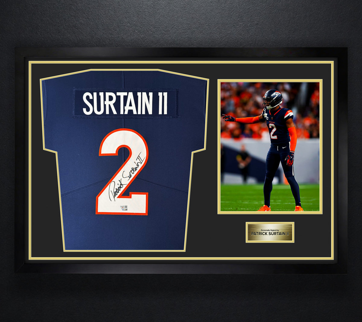 Patrick Surtain II Signed Denver Broncos Nike Jersey Framed Fanatics COA - Photo of frame