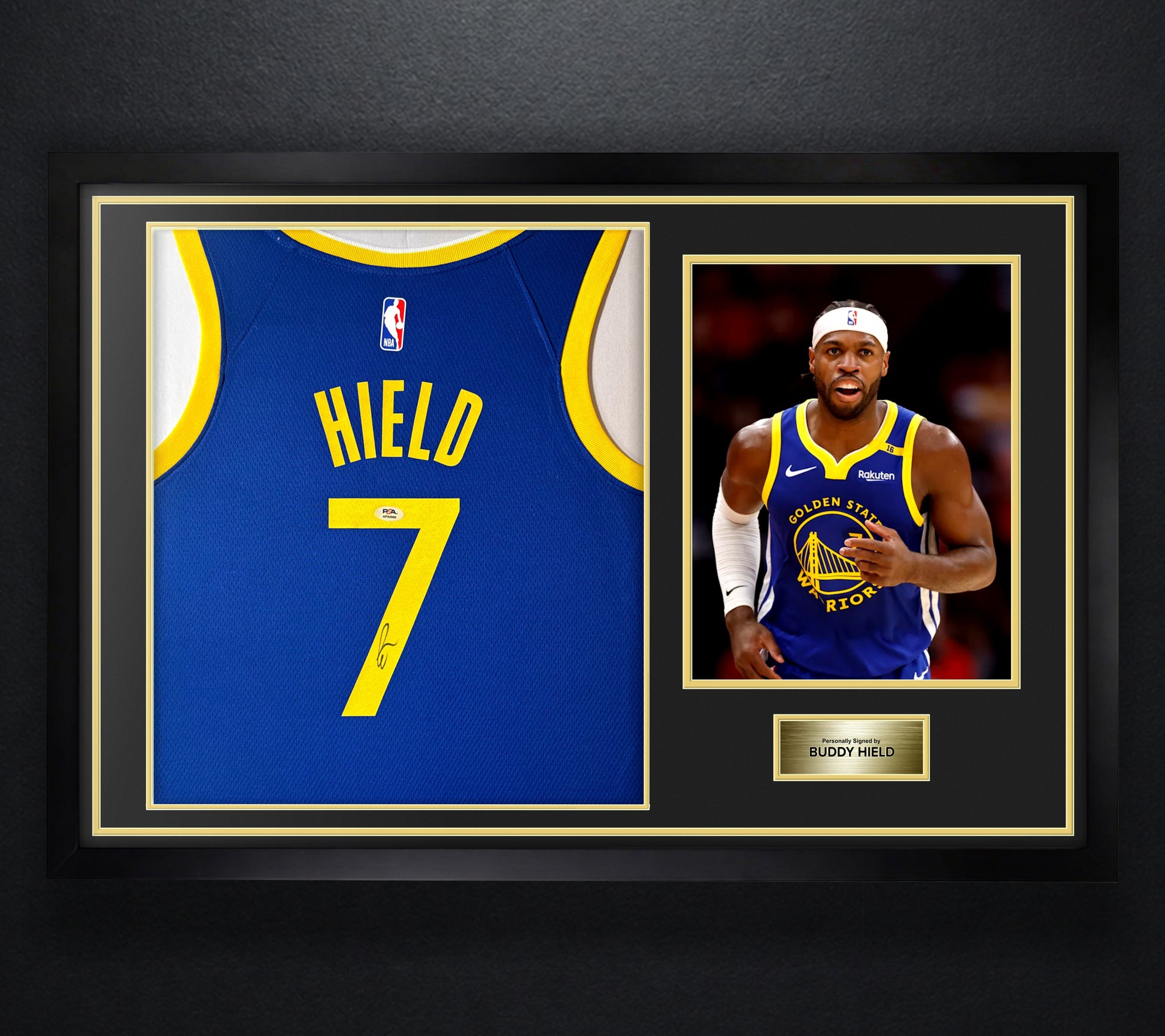 Buddy Hield Signed Golden State Warriors Nike Jersey Framed PSA COA - Photo of frame