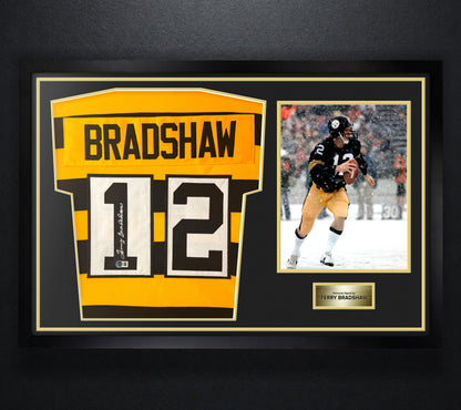 Terry Bradshaw Signed Pittsburgh Steelers Jersey Framed Beckett COA - Photo of frame