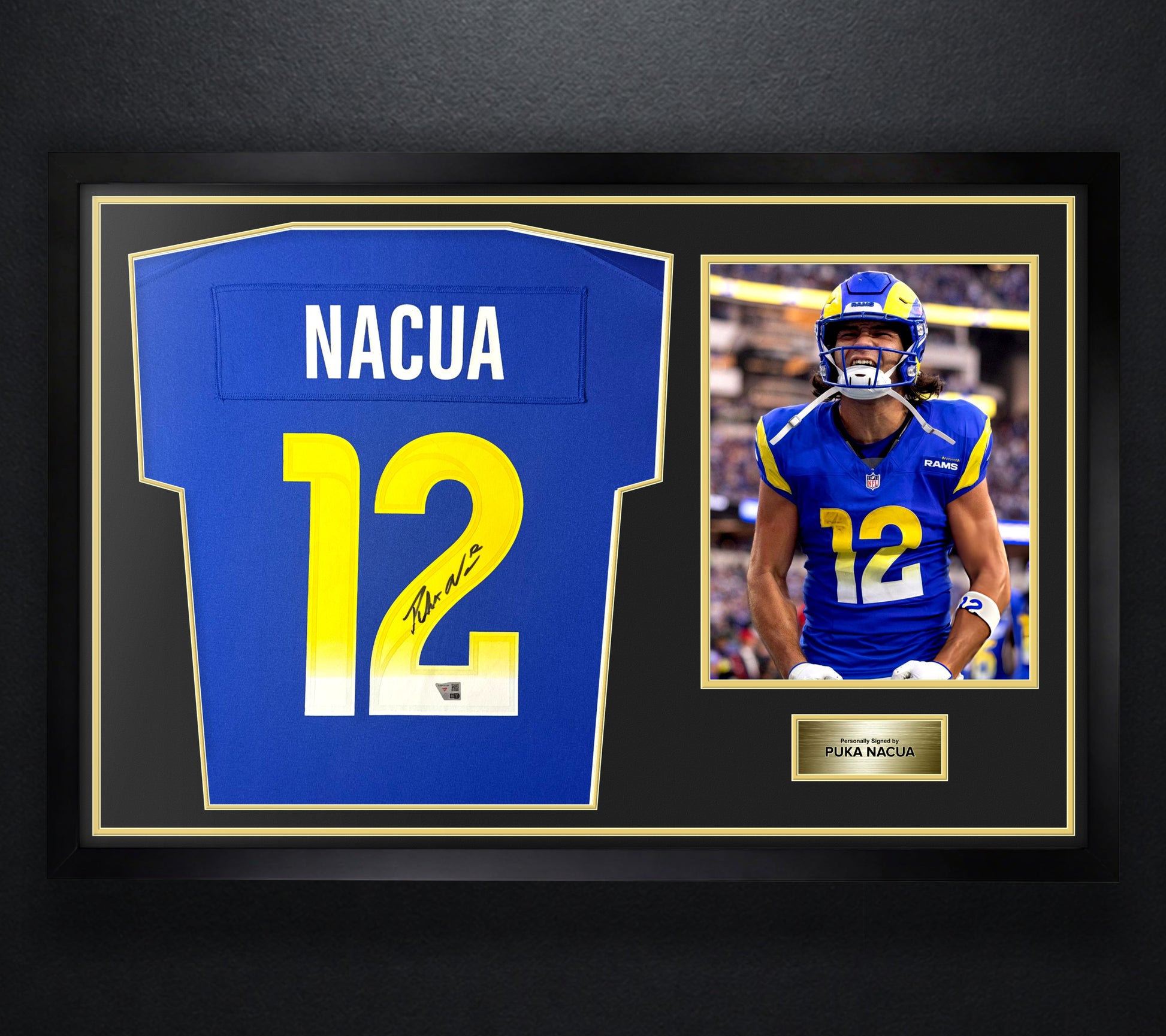 Puka Nacua Signed Los Angeles Rams Nike Jersey Framed Fanatics COA - Photo of frame