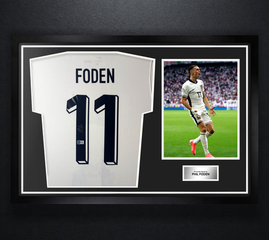 Phil Foden Signed England Jersey Framed Beckett COA - Photo of frame