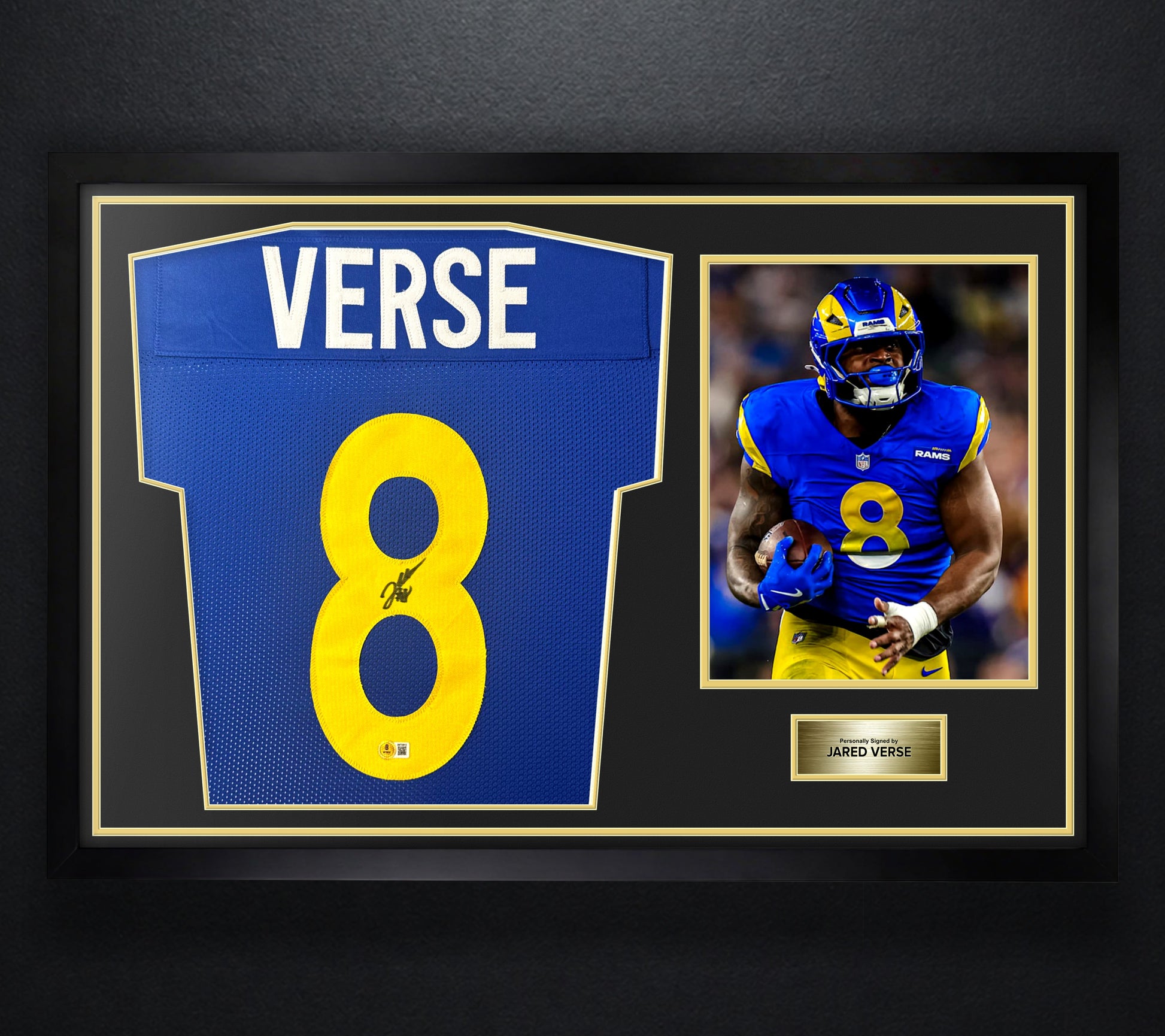 Jared Verse Signed Los Angeles Rams Jersey Framed Beckett COA - Photo of frame