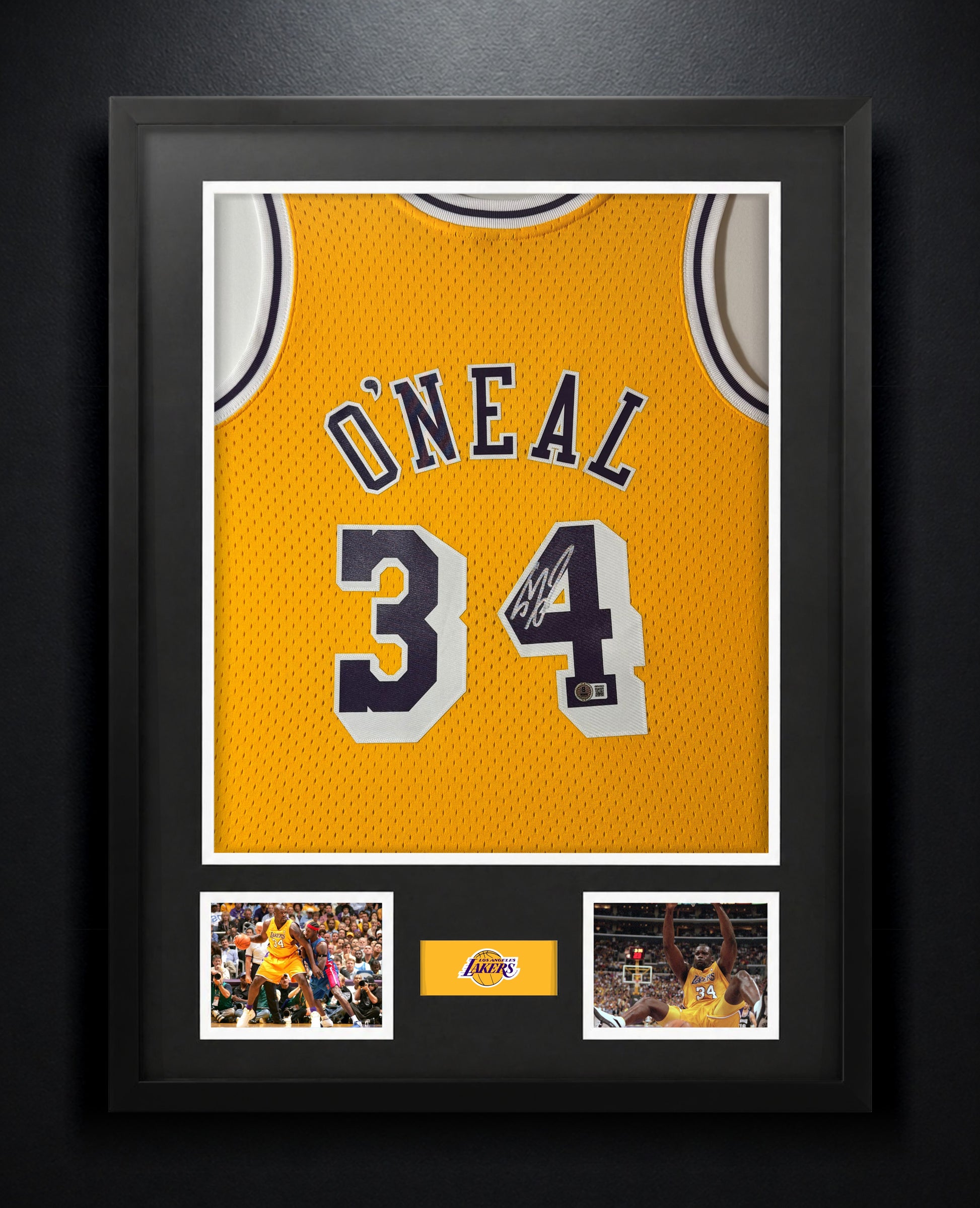 Shaquille O'Neal Signed Los Angeles Lakers Mitchell & Ness Jersey Framed Beckett COA - Photo of frame