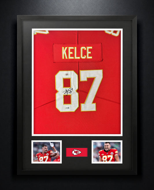 Travis Kelce Signed Kansas City Chiefs Nike Jersey Framed PSA & JSA COA - Photo of frame