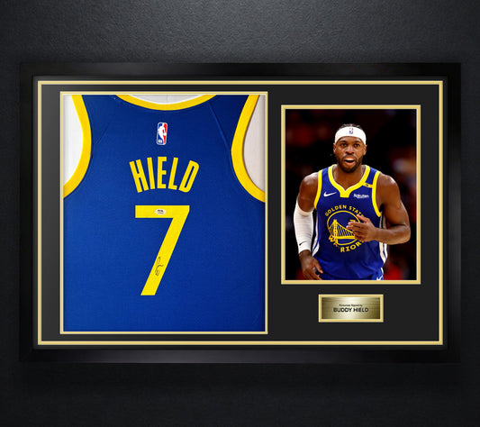Buddy Hield Signed Golden State Warriors Nike Jersey Framed PSA COA - Photo of frame