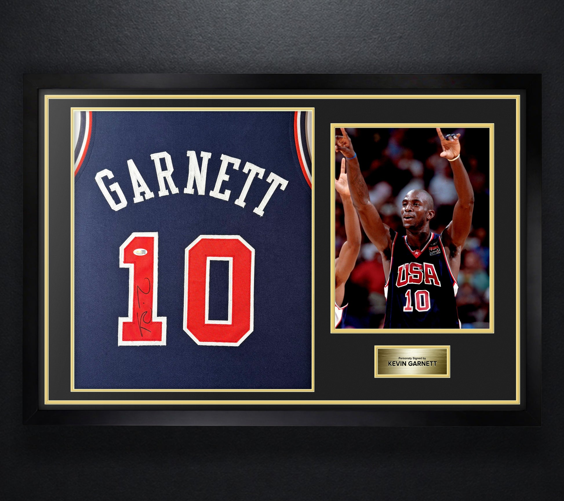 Kevin Garnett Signed USA Jersey Framed JSA COA - Photo of frame