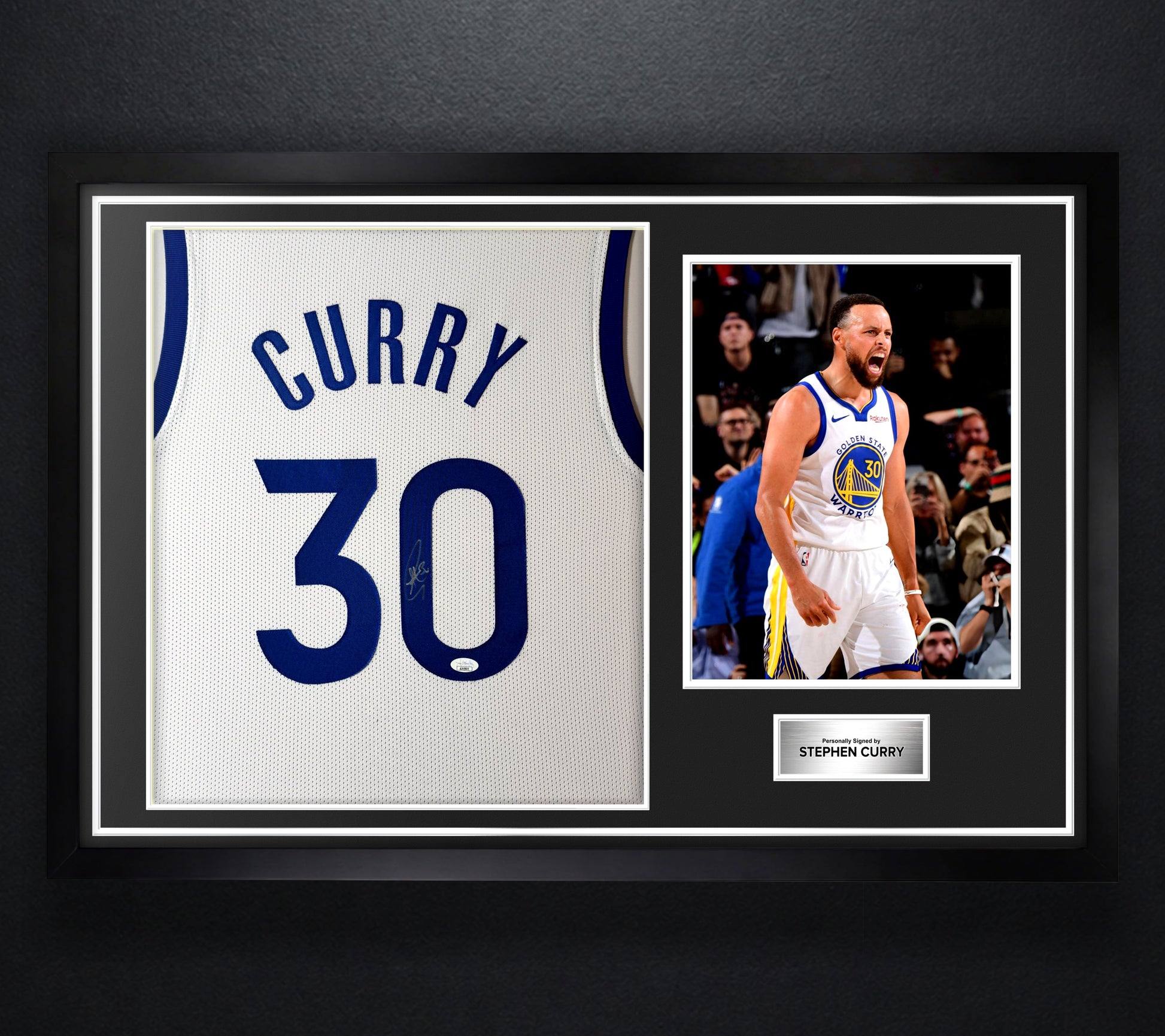 Stephen Curry Signed Golden State Warriors Jersey Framed JSA COA - Photo of frame