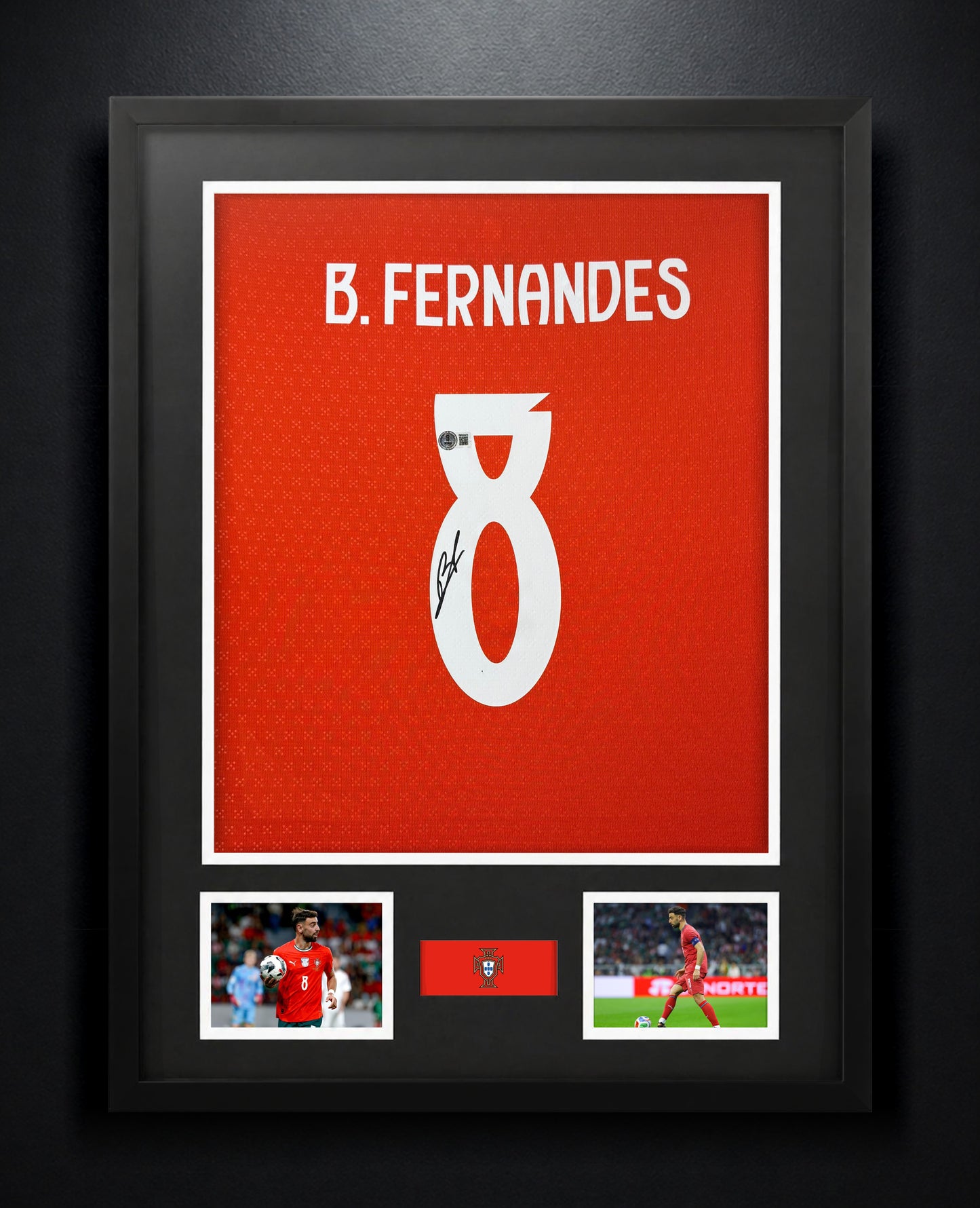 Bruno Fernandes Signed Portugal Puma Jersey Framed Beckett COA - Photo of frame
