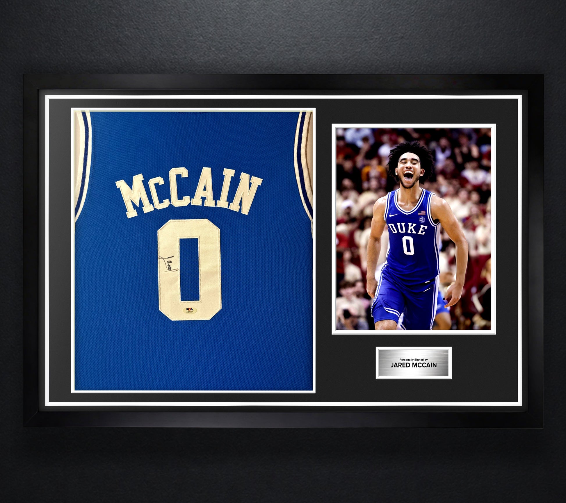Jared McCain Signed Duke Blue Devils Nike Jersey Framed PSA COA - Photo of frame