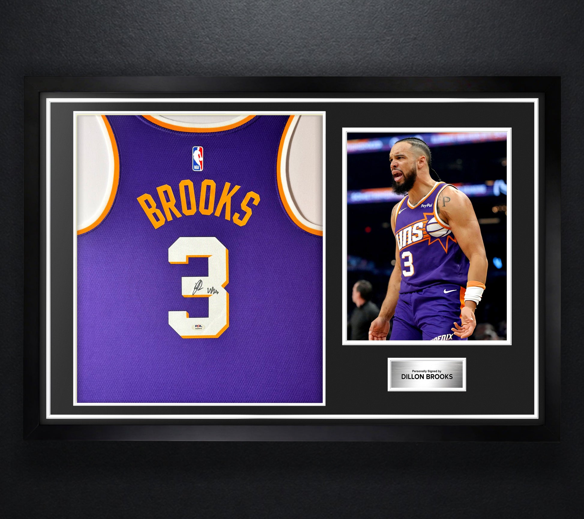Dillon Brooks Signed Phoenix Suns Nike Jersey Framed PSA COA INSCRIBED - Photo of frame