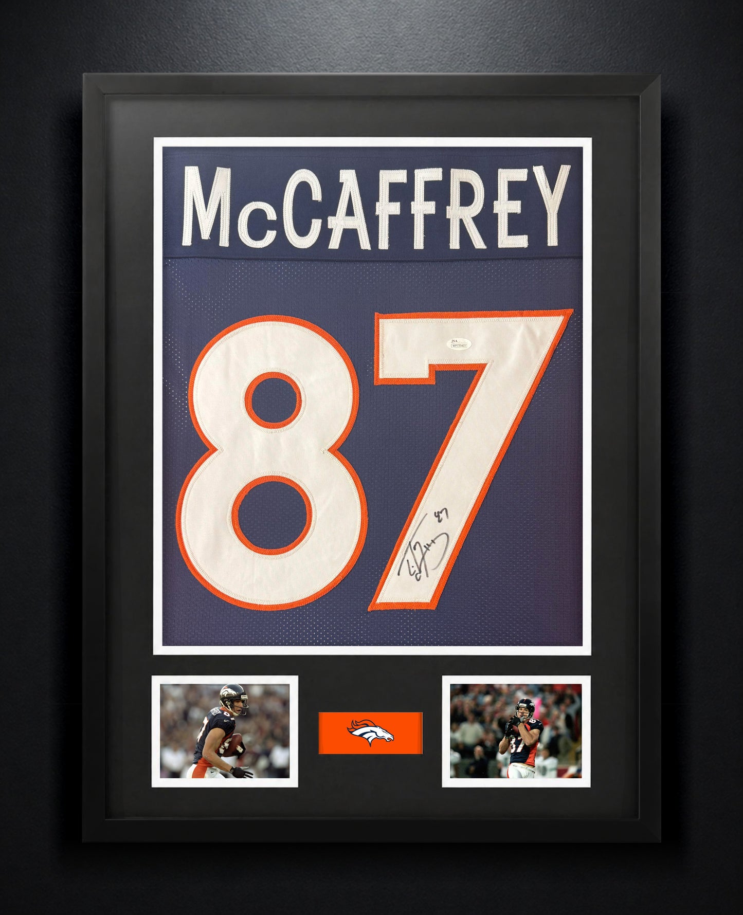 Ed McCaffrey Signed Denver Broncos Jersey Framed JSA COA - Photo of frame