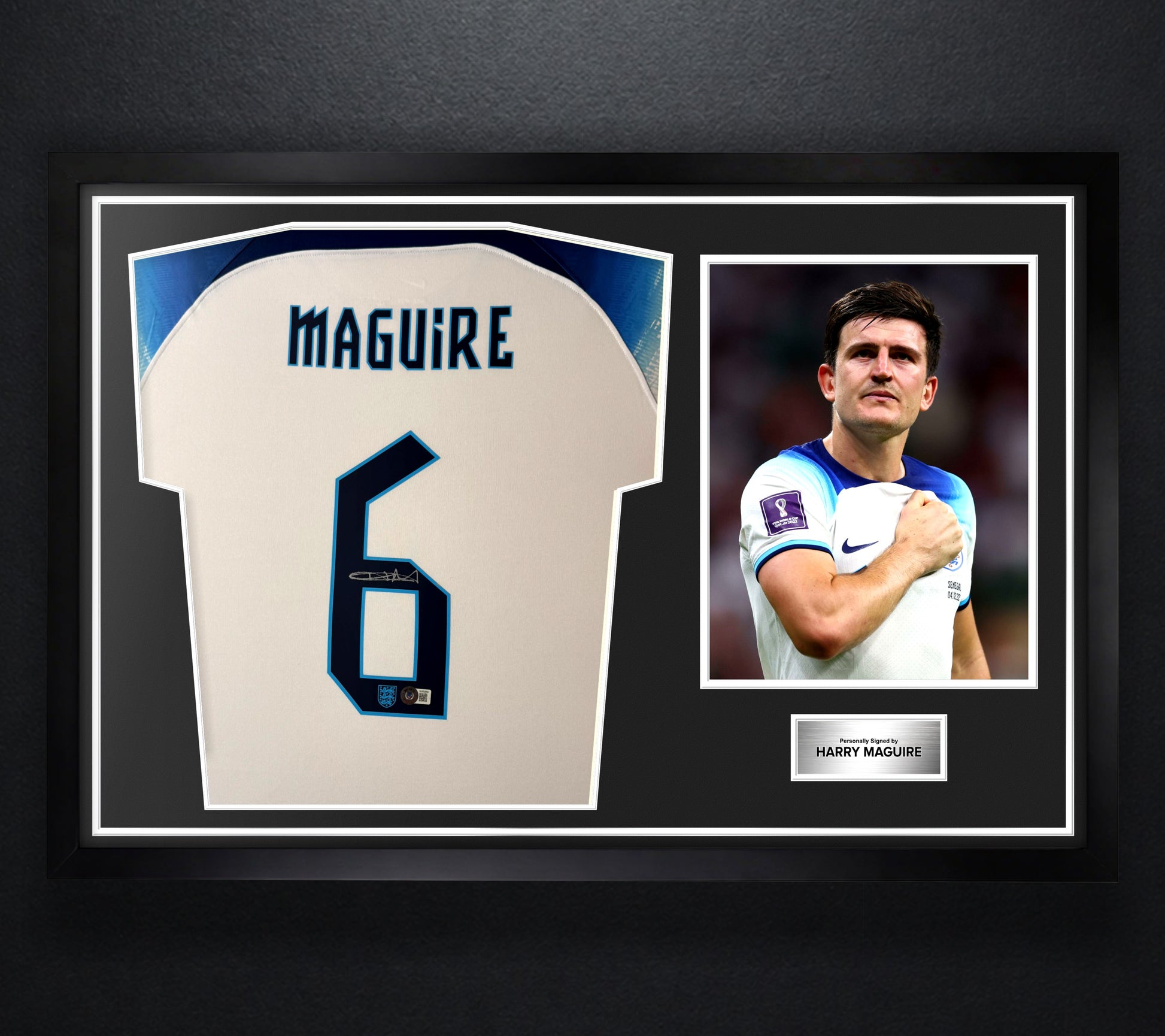 Harry Maguire Signed England Nike Jersey Framed Beckett COA - Photo of frame