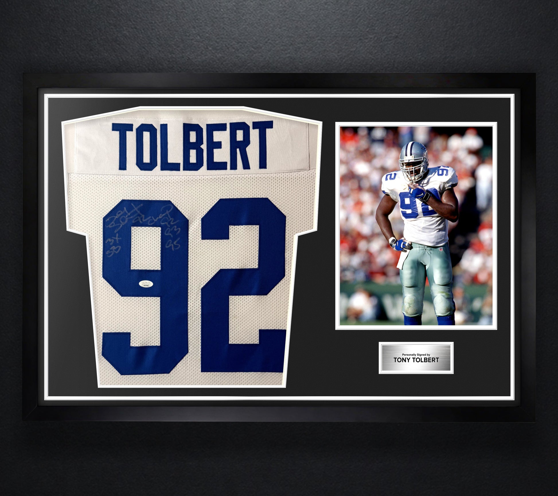Tony Tolbert Signed Dallas Cowboys Jersey Framed JSA COA - Photo of frame