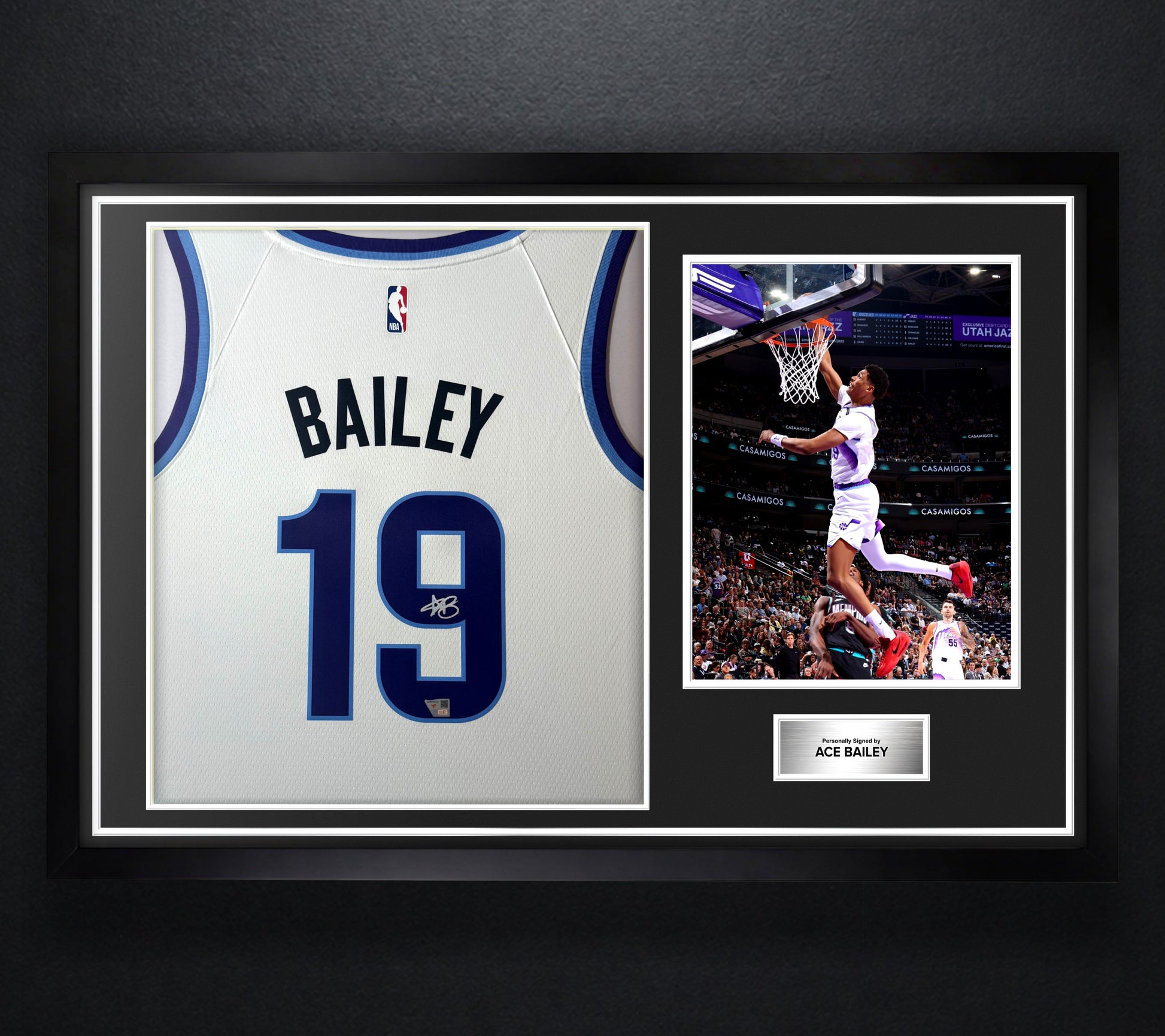 Ace Bailey Signed Utah Jazz Nike Jersey Framed Fanatics COA - Photo of frame