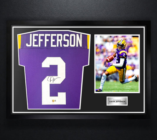 Justin Jefferson Signed LSU Tigers Jersey Framed Beckett COA - Photo of frame