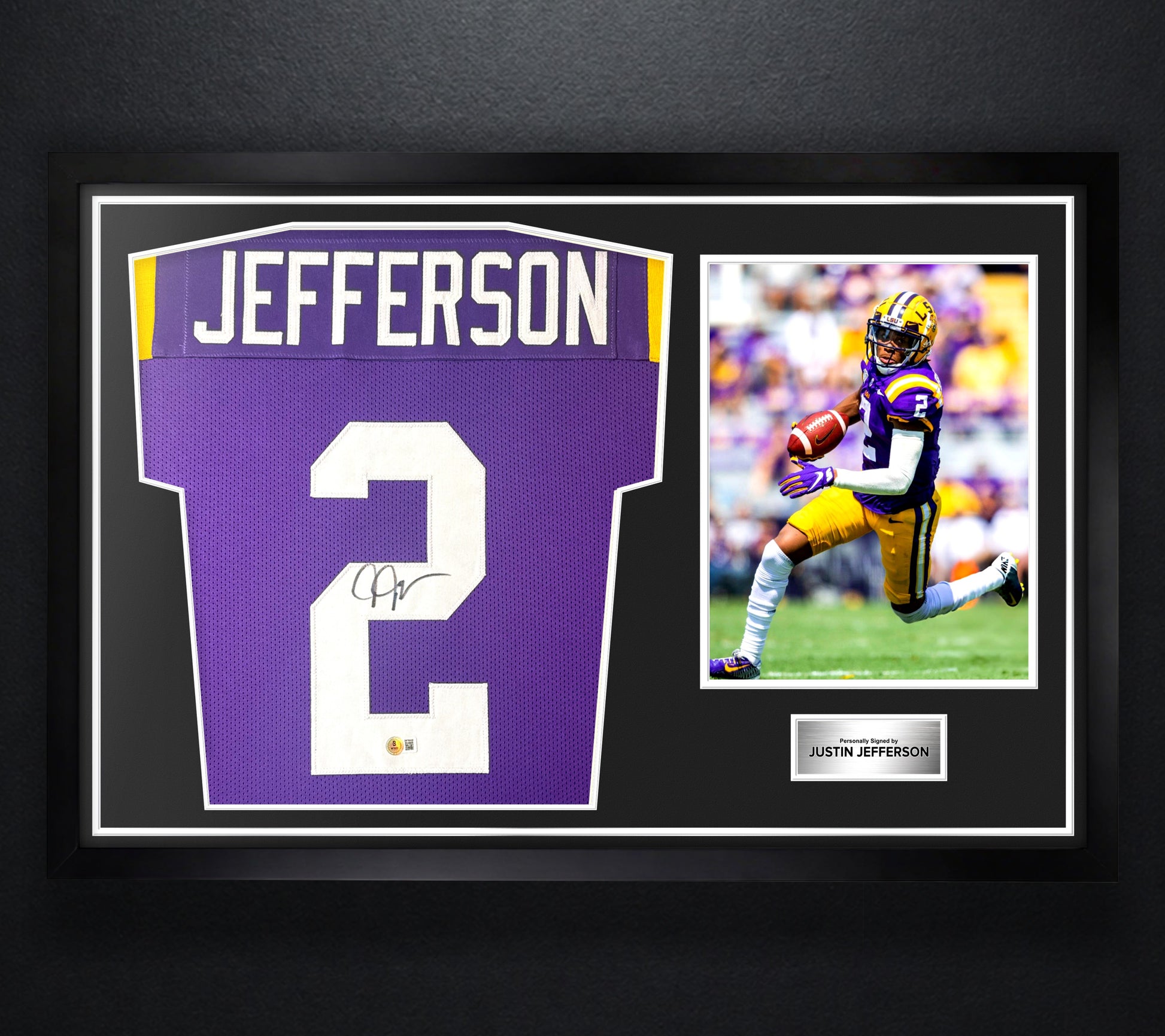 Justin Jefferson Signed LSU Tigers Jersey Framed Beckett COA - Photo of frame