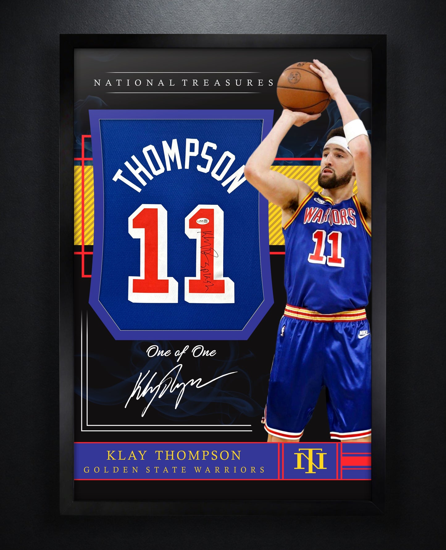 Klay Thompson Signed Golden State Warriors Nike Jersey Framed JSA COA INSCRIBED - Photo of frame