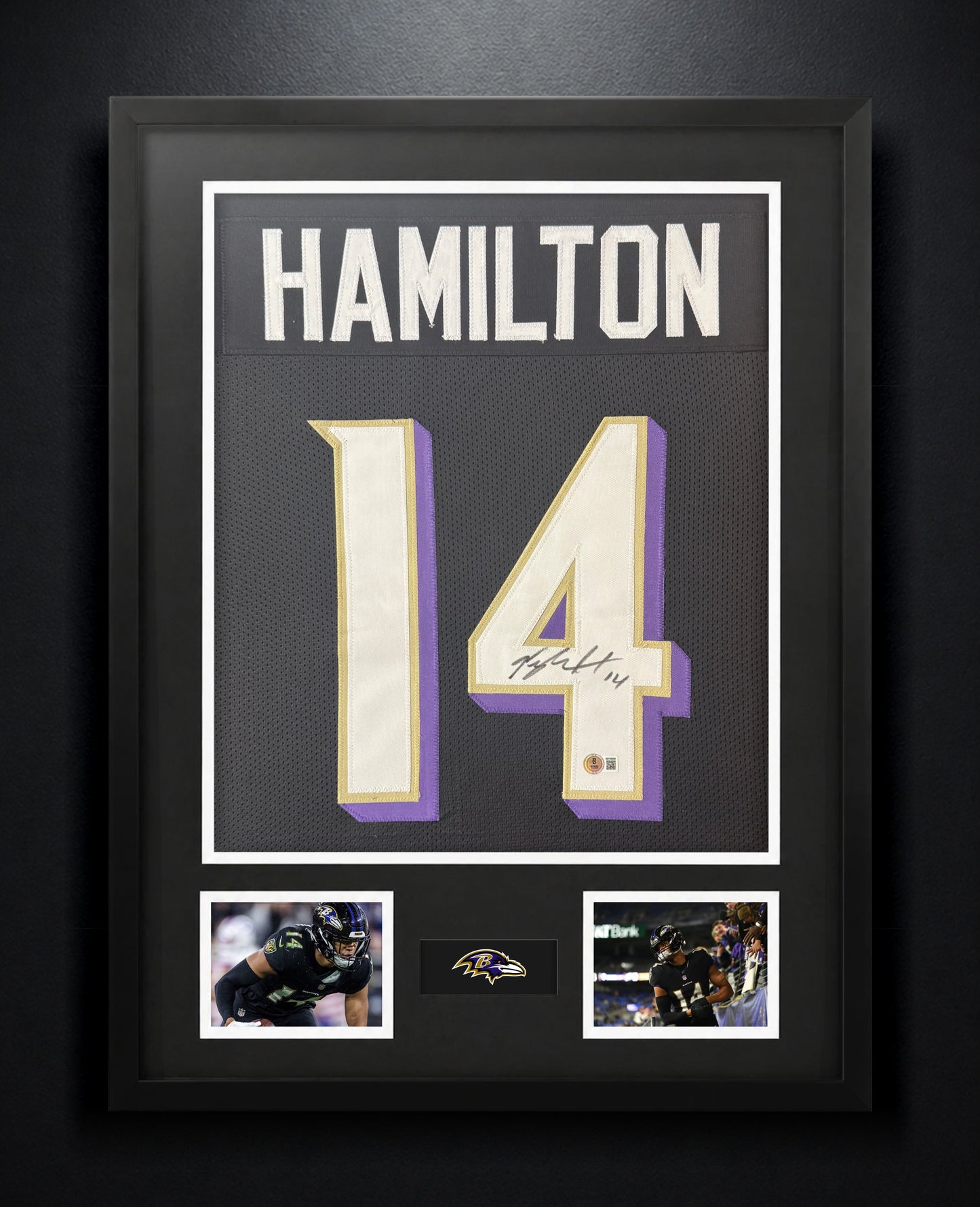Kyle Hamilton Signed Baltimore Ravens Jersey Framed Beckett COA - Photo of frame