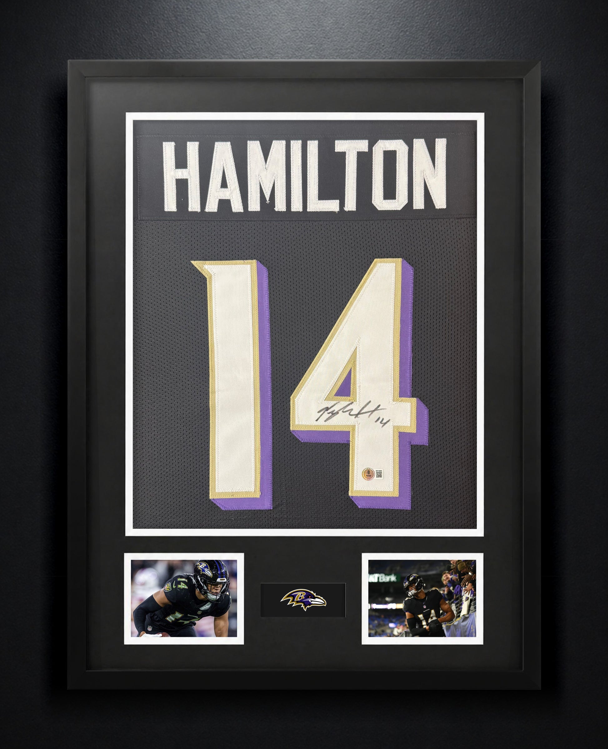 Kyle Hamilton Signed Baltimore Ravens Jersey Framed Beckett COA - Photo of frame