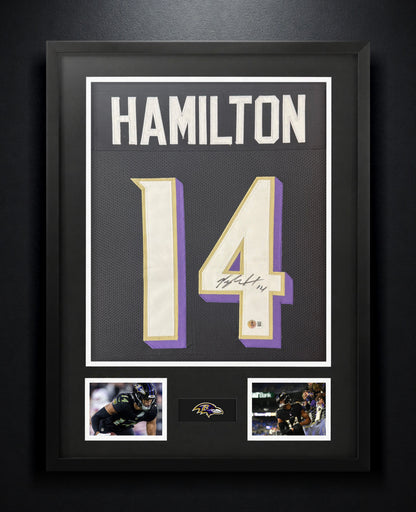 Kyle Hamilton Signed Baltimore Ravens Jersey Framed Beckett COA - Photo of frame