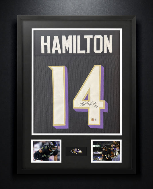 Kyle Hamilton Signed Baltimore Ravens Jersey Framed Beckett COA - Photo of frame