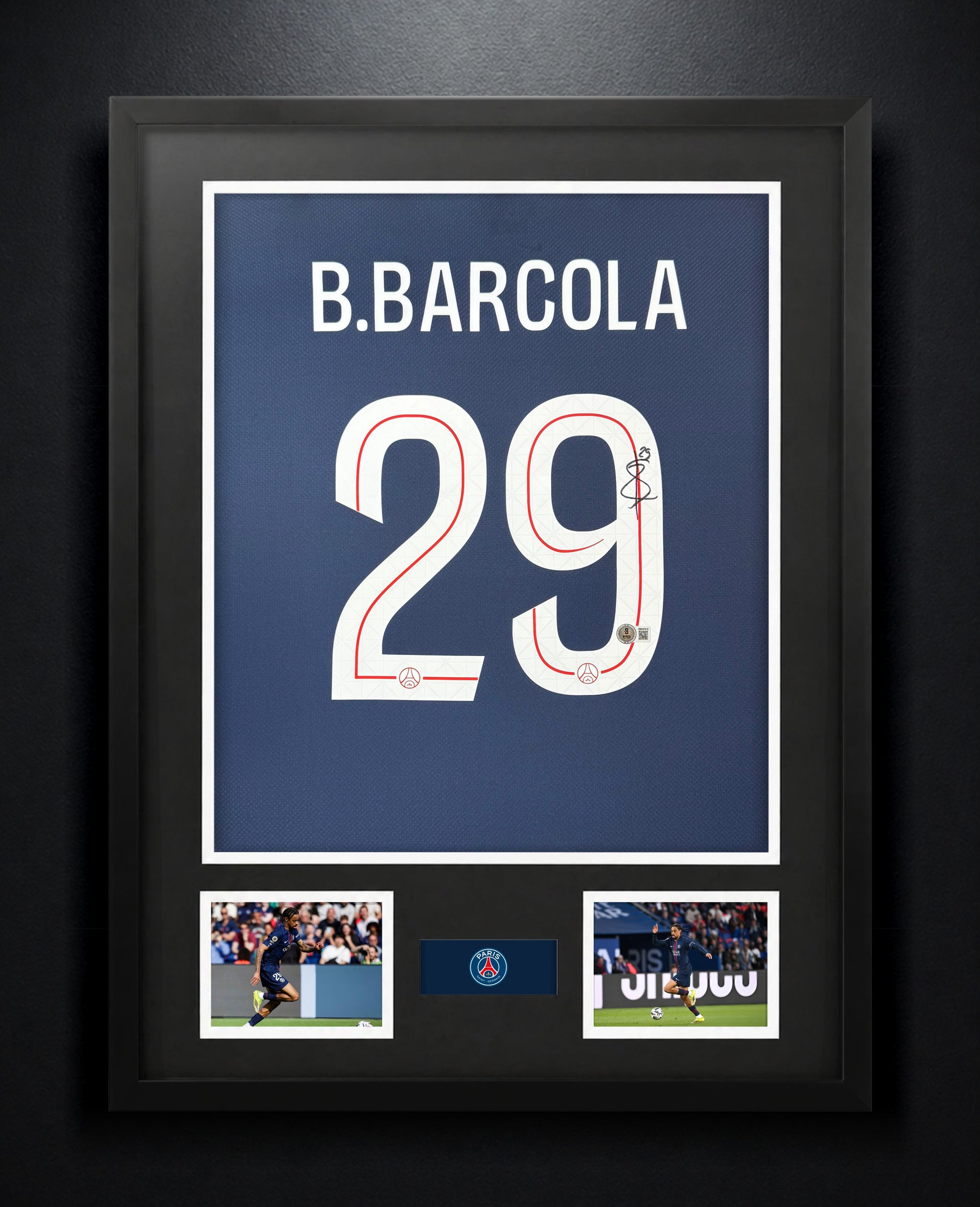 Bradley Barcola Signed PSG Nike Jersey Framed Beckett COA - Photo of frame