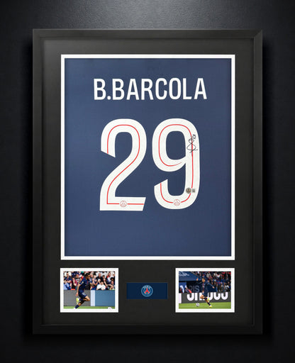 Bradley Barcola Signed PSG Nike Jersey Framed Beckett COA - Photo of frame