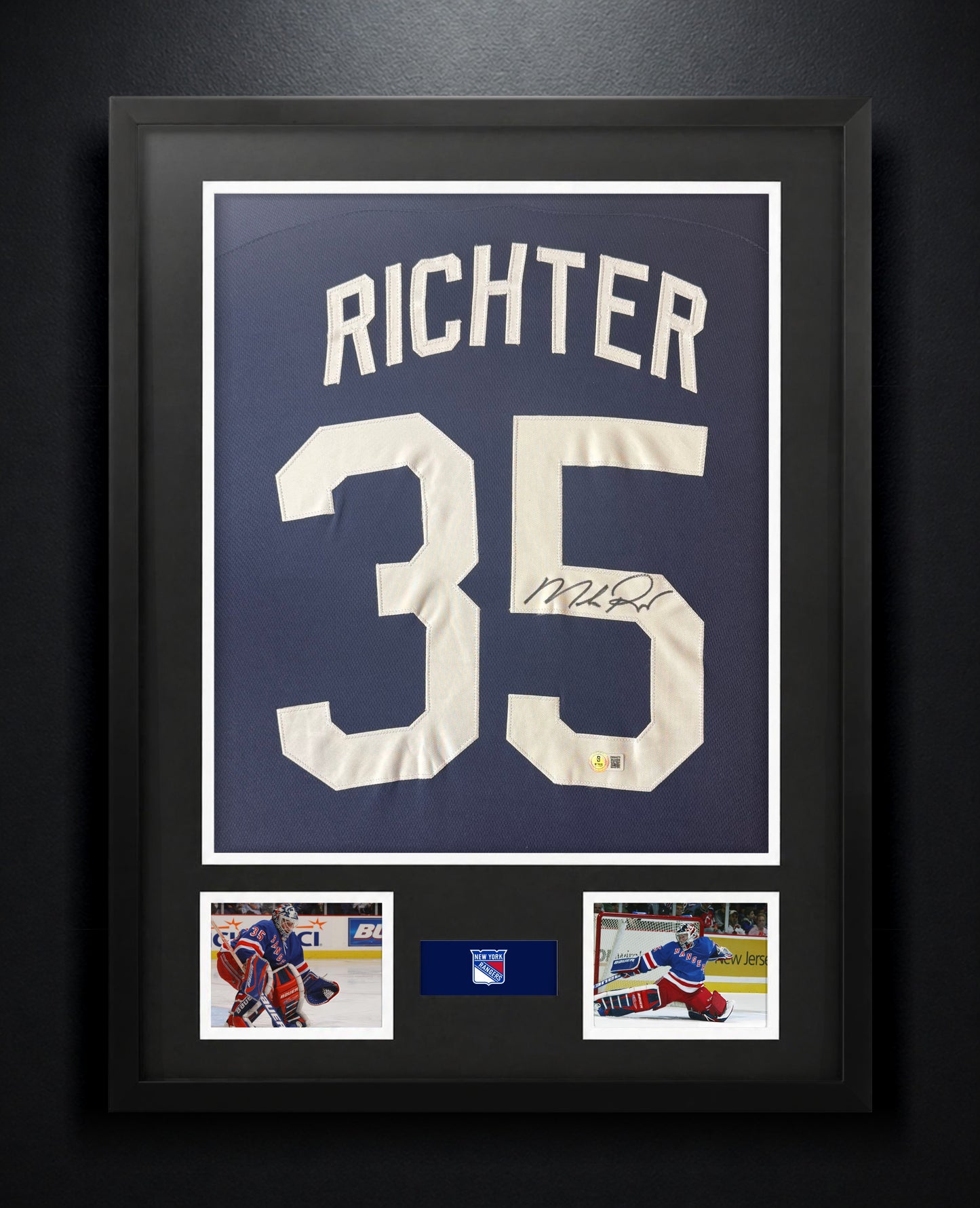 Mike Richter Signed New York Rangers Jersey Framed Beckett COA