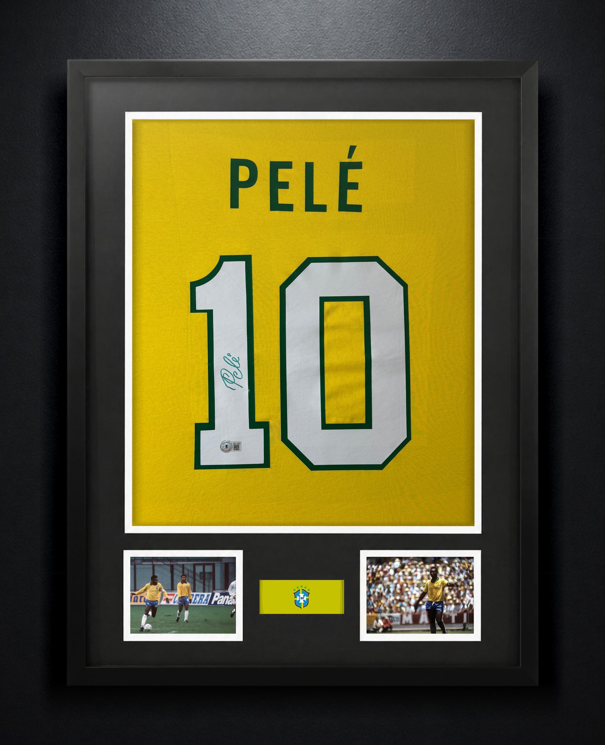 Pele Signed Brazil Jersey Framed Beckett COA - Photo of frame