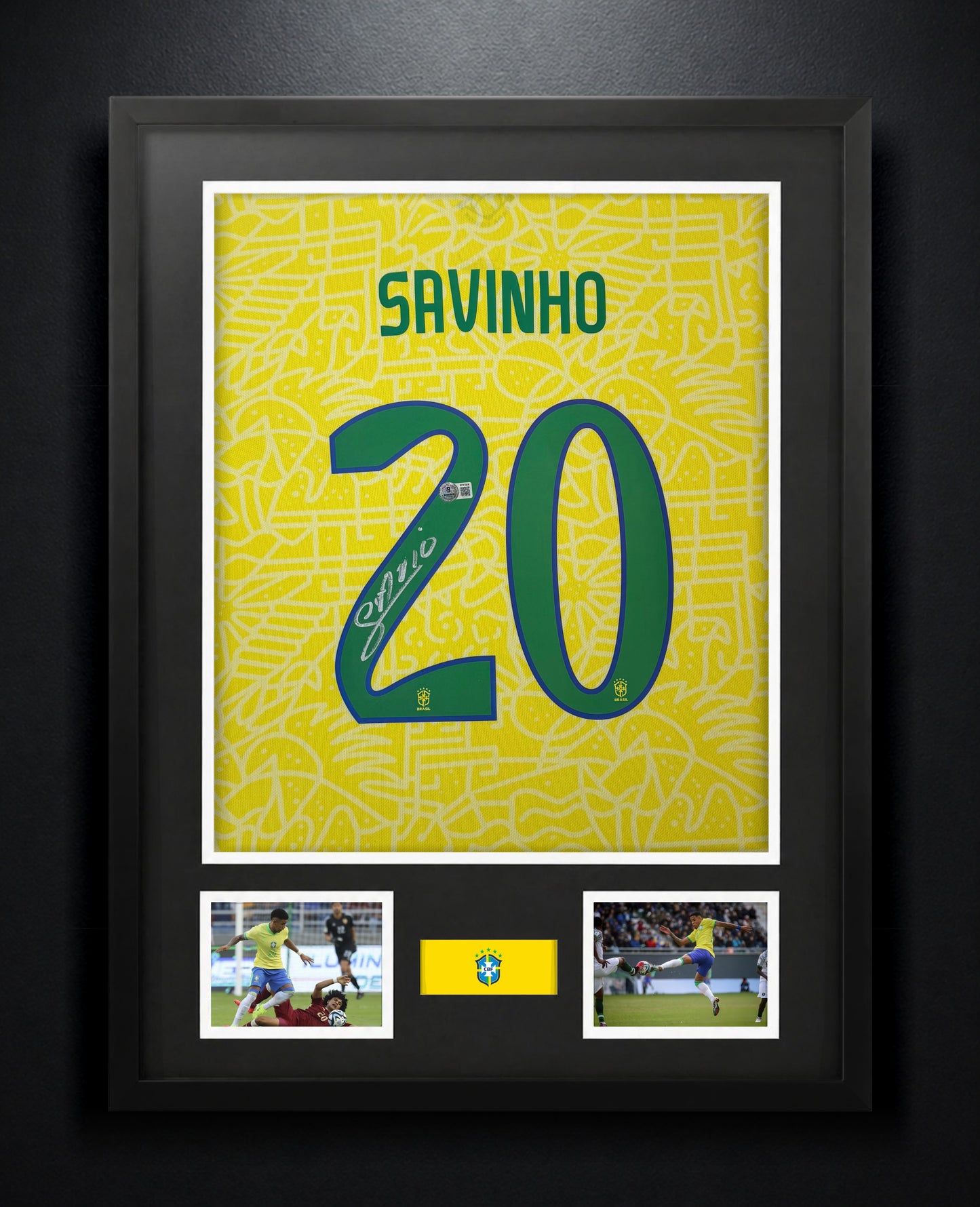 Savinho Signed Brazil Nike Jersey Framed Beckett COA - Photo of frame