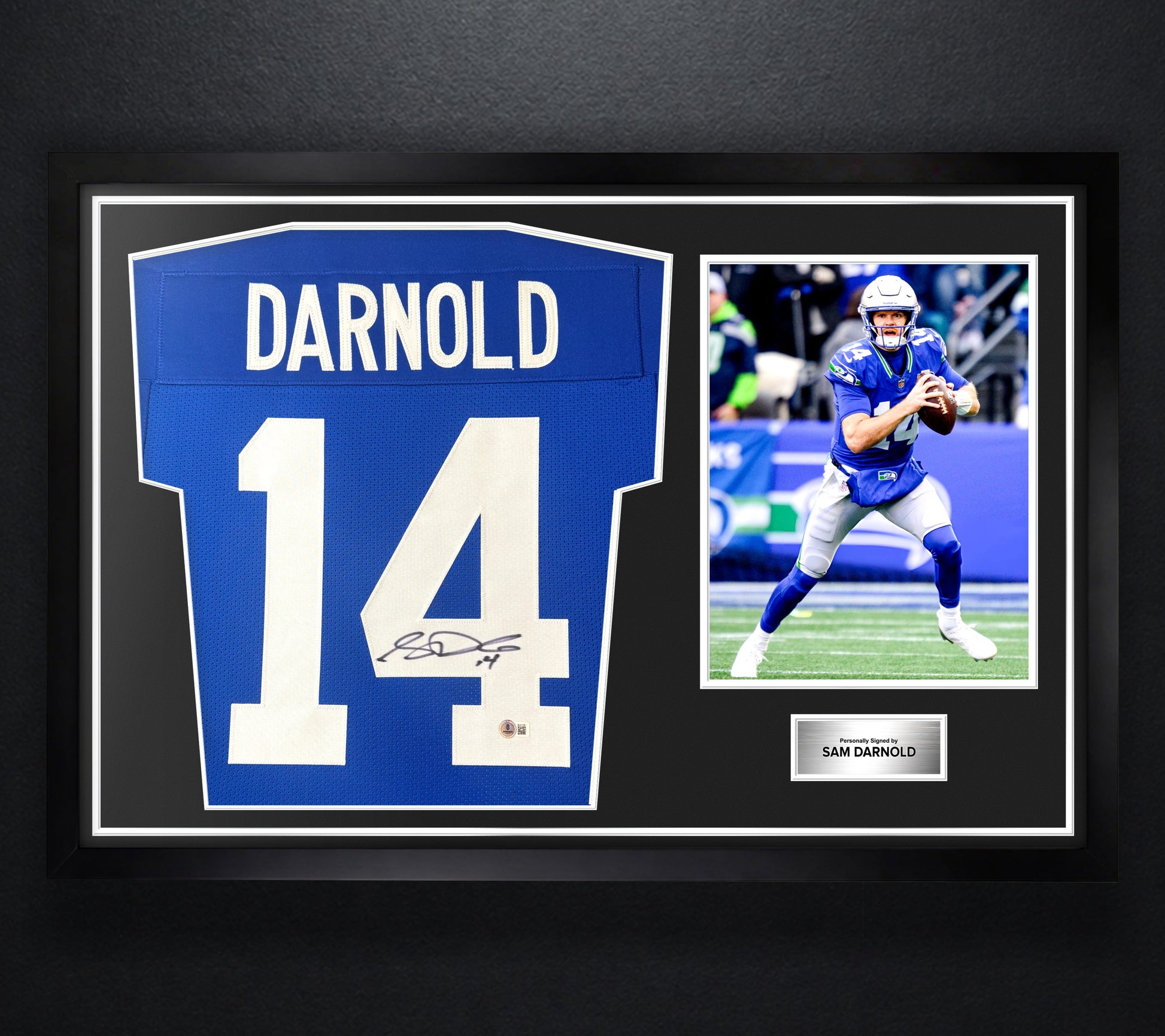 Sam Darnold Signed Seattle Seahawks Jersey Framed Beckett COA - Photo of frame