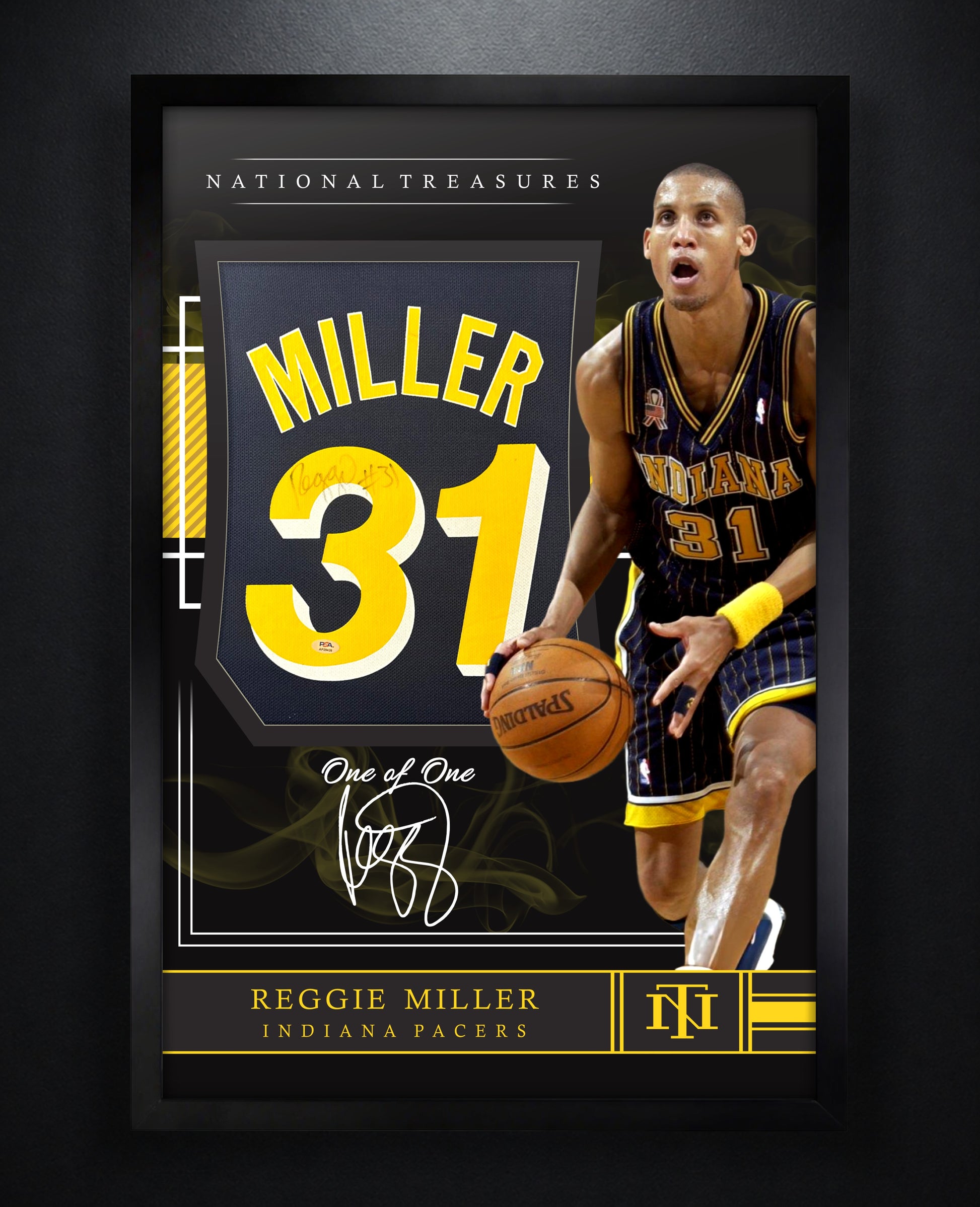 Reggie Miller Signed Indiana Pacers Jersey Framed PSA COA - Photo of frame