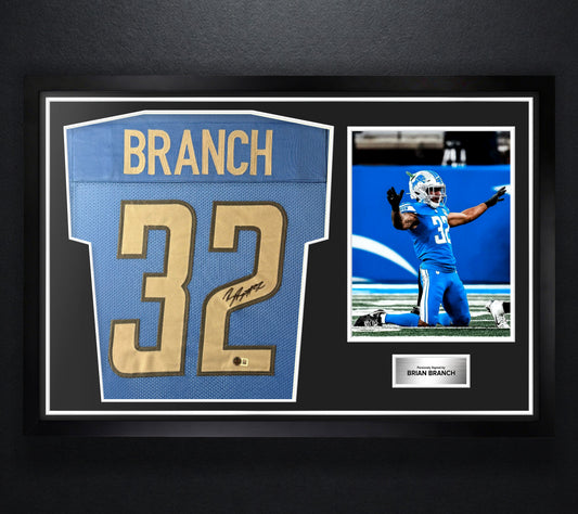 Brian Branch Signed Detroit Lions Jersey Framed Beckett COA - Photo of frame
