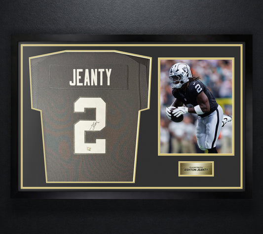 Ashton Jeanty Signed Las Vegas Raiders Nike Jersey Framed Fanatics COA - Photo of frame
