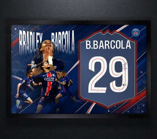 Bradley Barcola Signed PSG Nike Jersey Framed Beckett COA - Photo of frame