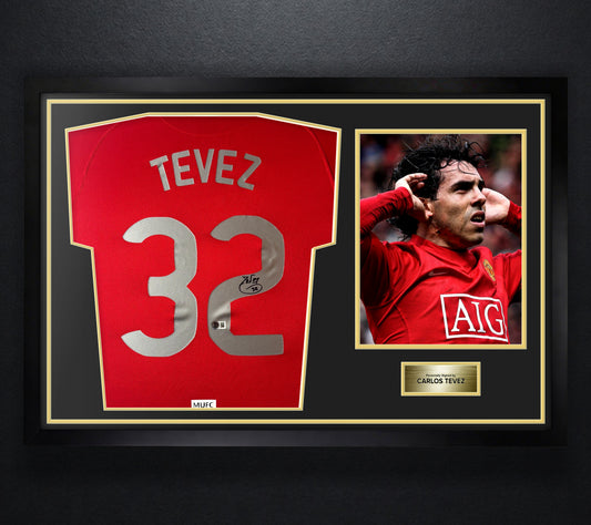 Carlos Tevez Signed Manchester United Nike Jersey Framed Beckett COA - Photo of frame