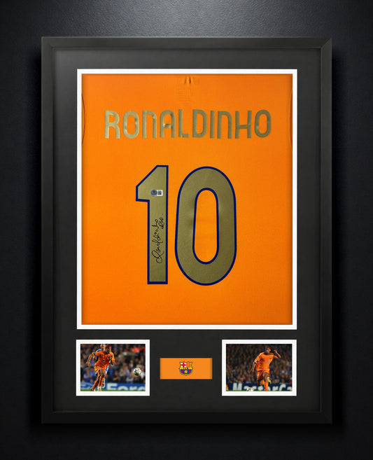 Ronaldinho Signed FC Barcelona Nike Jersey Framed Beckett COA - Photo of frame