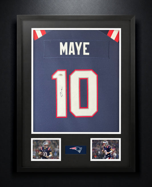 Drake Maye Signed New England Patriots Nike Jersey Framed PSA COA - Photo of frame