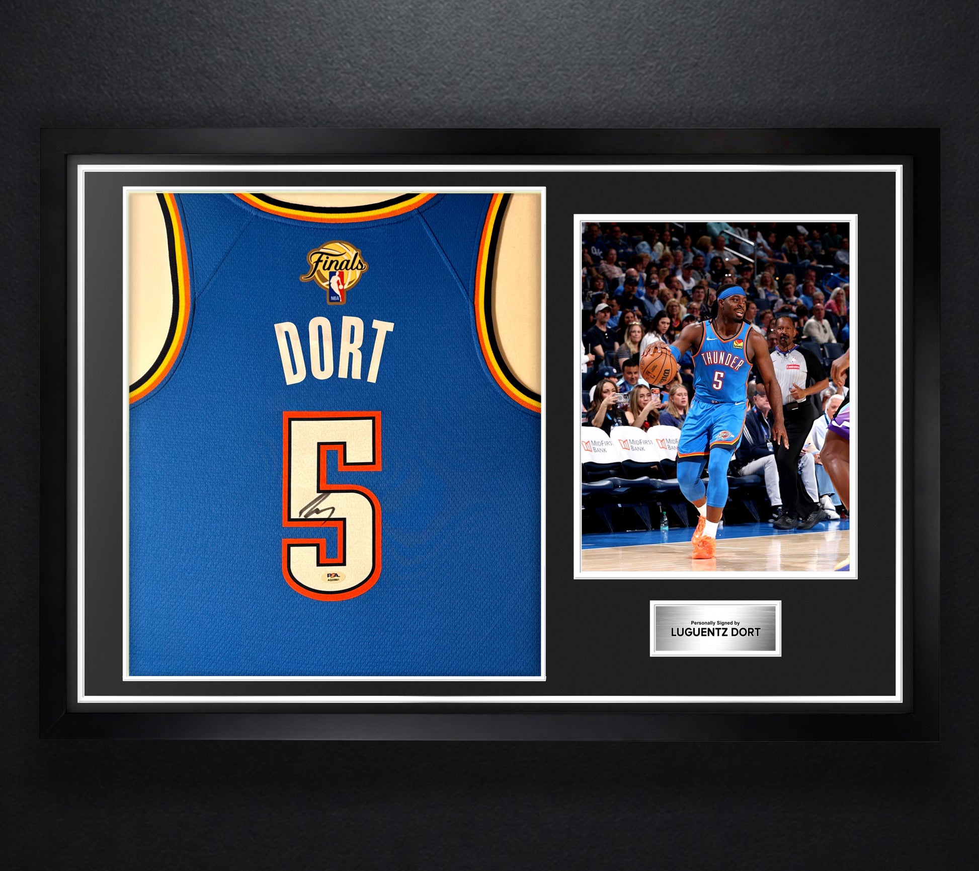 Luguentz Dort Signed Oklahoma City Thunder Nike Jersey Framed PSA COA - Photo of frame