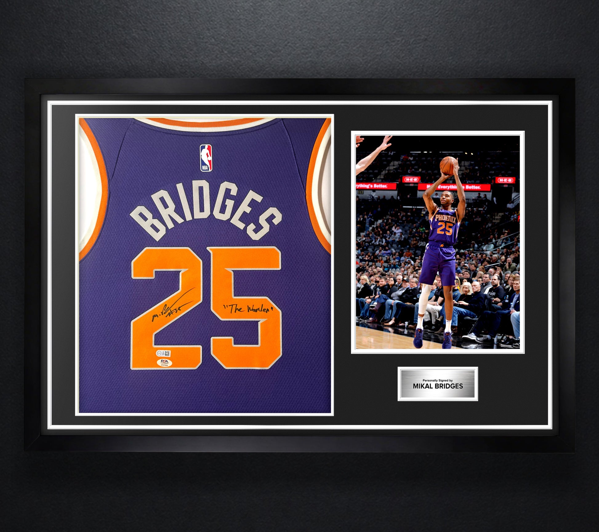 Mikal Bridges Signed Phoenix Suns Nike Jersey Framed PSA & USASM COA INSCRIBED - Photo of frame
