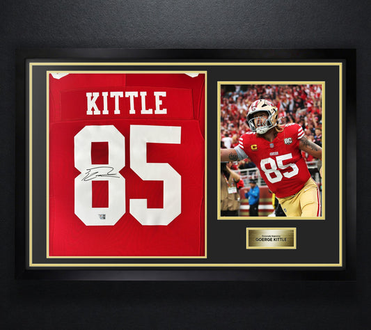 Goerge Kittle Signed San Francisco 49ers Nike Jersey Framed Fanatics COA - Photo of frame
