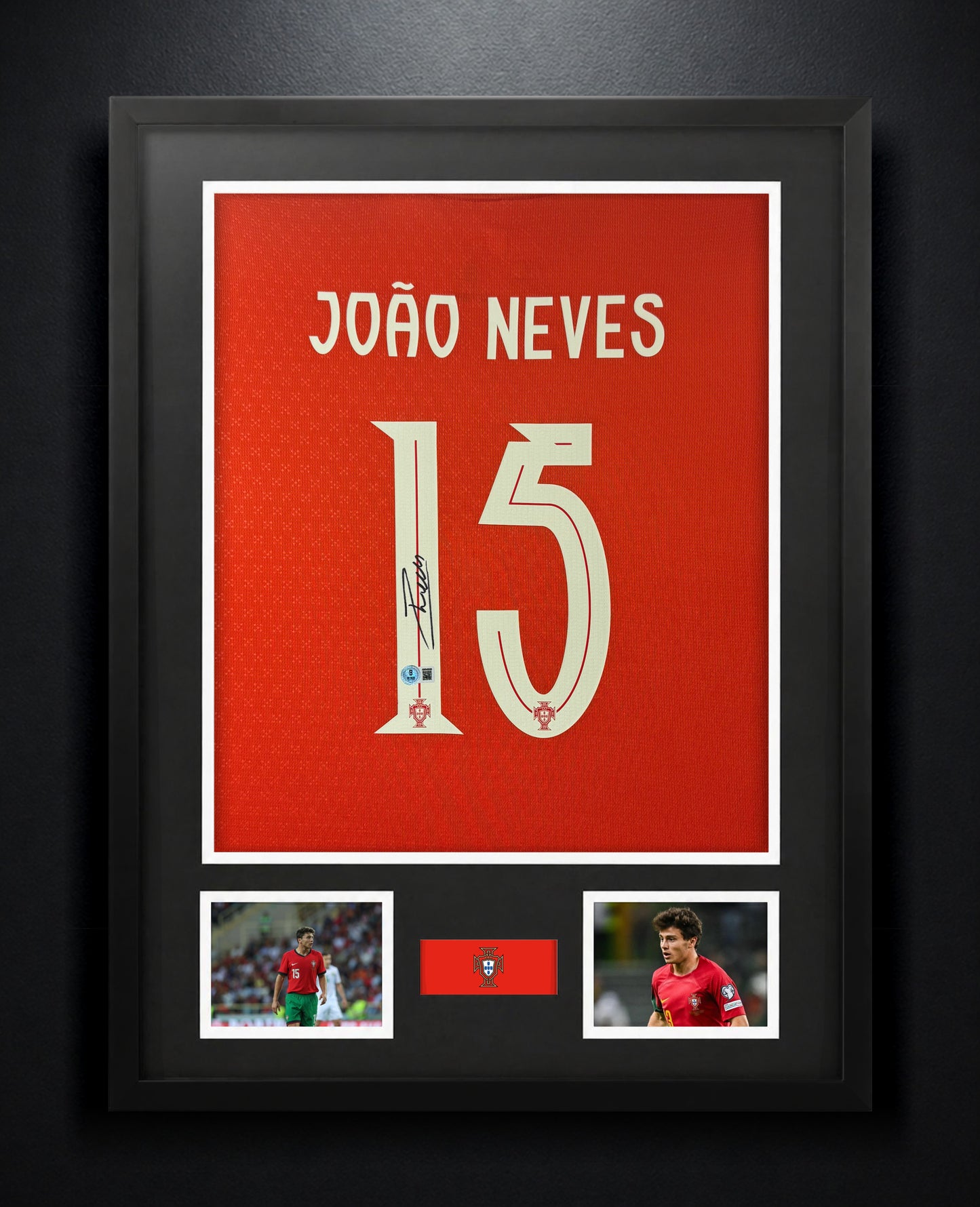 Joao Neves Signed Portugal Puma Jersey Framed Beckett COA - Photo of frame