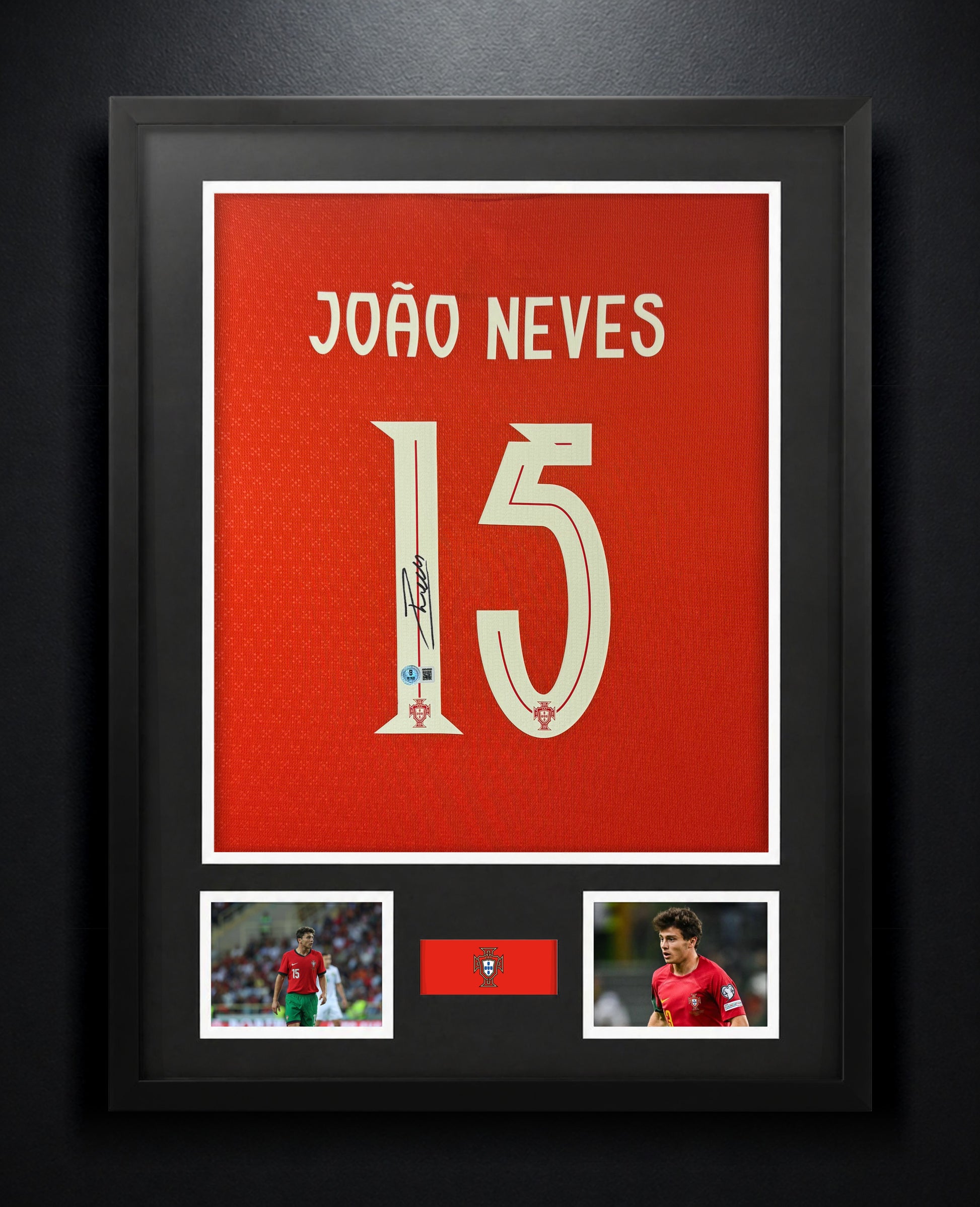 Joao Neves Signed Portugal Puma Jersey Framed Beckett COA - Photo of frame