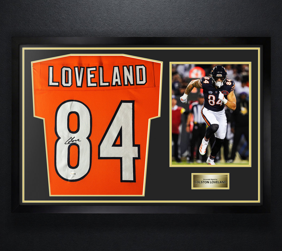 Colston Loveland Signed Chicago Bears Jersey Framed JSA COA - Photo of frame